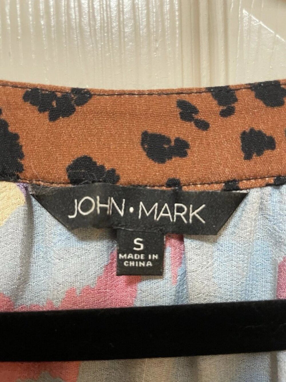 JOHN MARK Multicolor Geometric Floral Embroidered 3/4 Length Sleeve Shirt Sz S - Picture 3 of 8